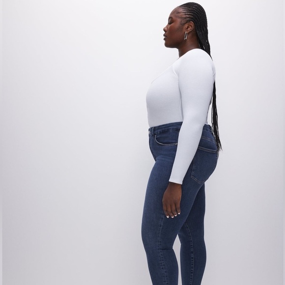 Good American Good Legs Jeans Blue 866 Dark Wash Raw Hem Size 18 EUC - Picture 8 of 11